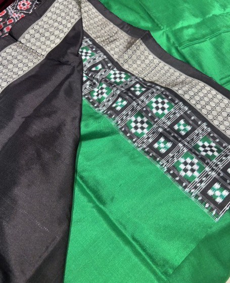 Green and black combination beautiful pasapalli border Sambalpuri Silk Saree with blouse piece