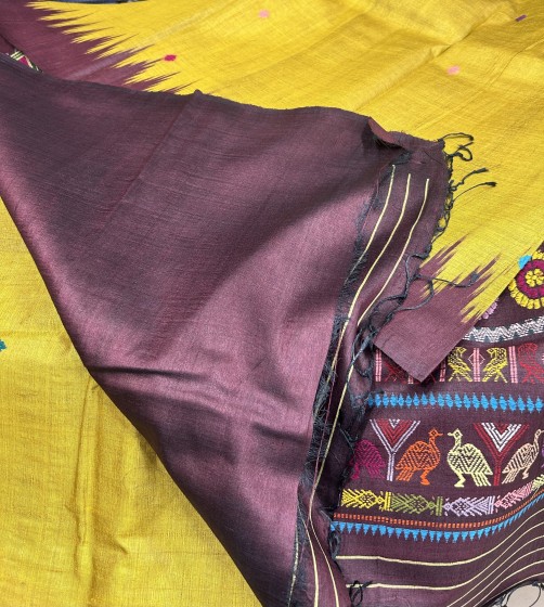 Beautiful Tussar silk Dolabedi saree with blouse piece