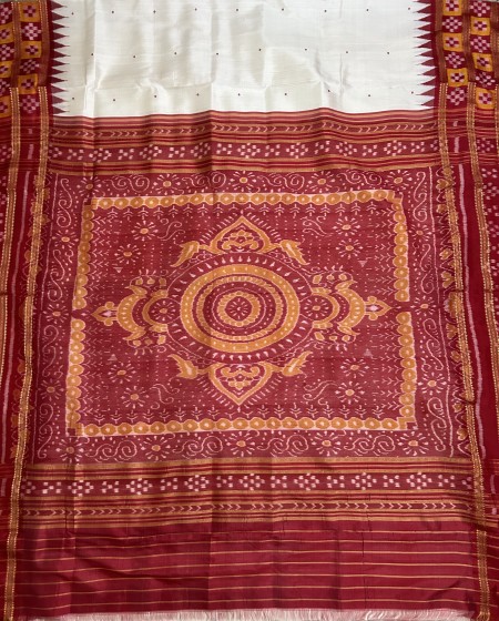 Beautiful pasapalli border with jhoti Aanchal Khandua silk Ikat saree without blouse piece