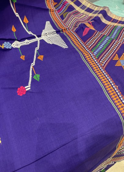 Beautiful bird motifs Ganjam Bomkai thick coarse cotton saree with Blouse piece