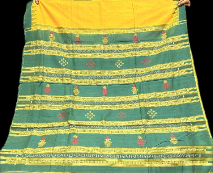 Phoda kumbha border with kalashi motifs Sambalpuri exclusive cotton saree with blouse piece