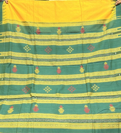 Phoda kumbha border with kalashi motifs Sambalpuri exclusive cotton saree with blouse piece