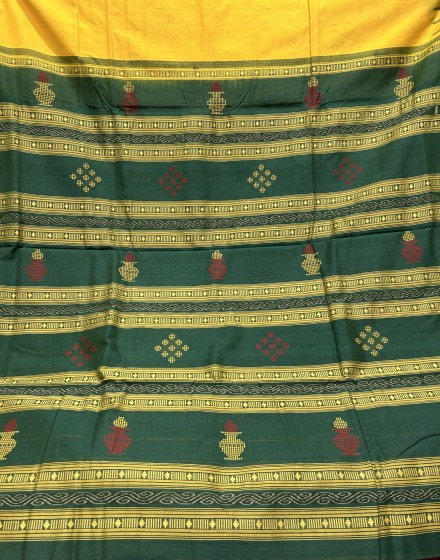 Phoda kumbha border with kalashi motifs Sambalpuri exclusive cotton saree with blouse piece