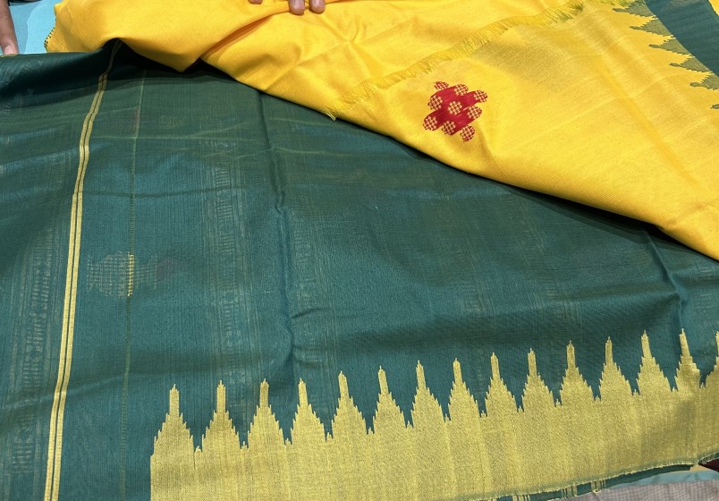 Phoda kumbha border with kalashi motifs Sambalpuri exclusive cotton saree with blouse piece