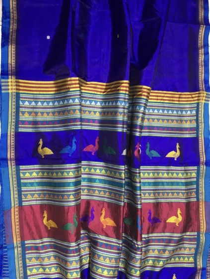 Exclusively woven bird motifs Dongria inspired Khandua silk saree with blouse piece