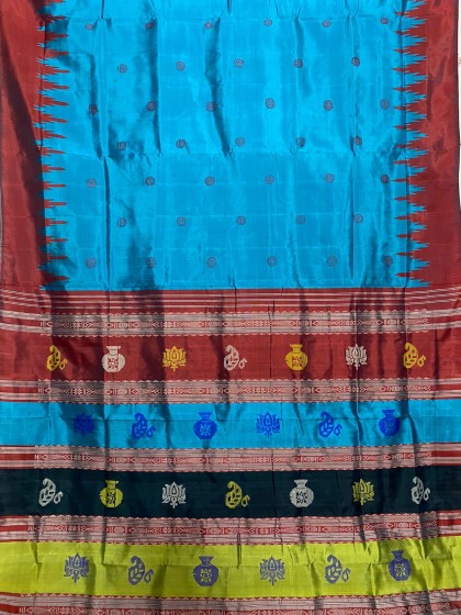 Phoda kumbha border double Aanchal Berhampuri silk saree with blouse piece