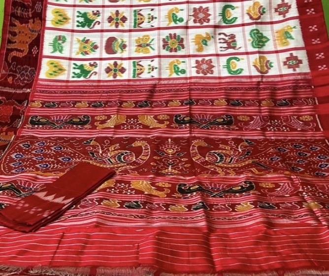 Exclusive animal motifs border with peacock motifs Aanchal Khandua silk Nabakothi saree with Blouse