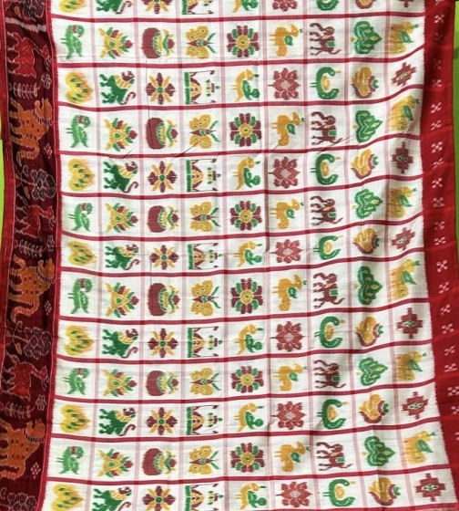 Exclusive animal motifs border with peacock motifs Aanchal Khandua silk Nabakothi saree with Blouse