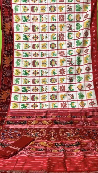 Exclusive animal motifs border with peacock motifs Aanchal Khandua silk Nabakothi saree with Blouse