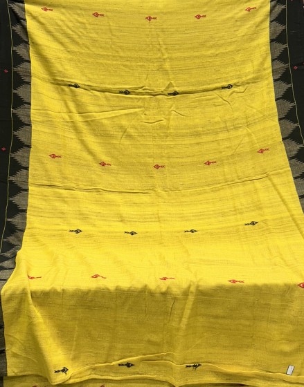 Organic dyed fish and tree motifs cotton Tussar mix Kotpad saree