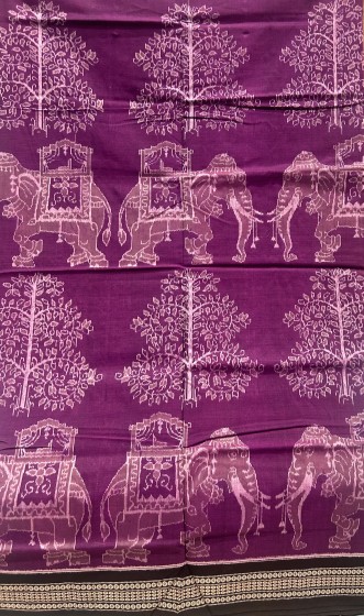 Exclusively woven elephant and tree motifs cotton Ikat saree with blouse piece