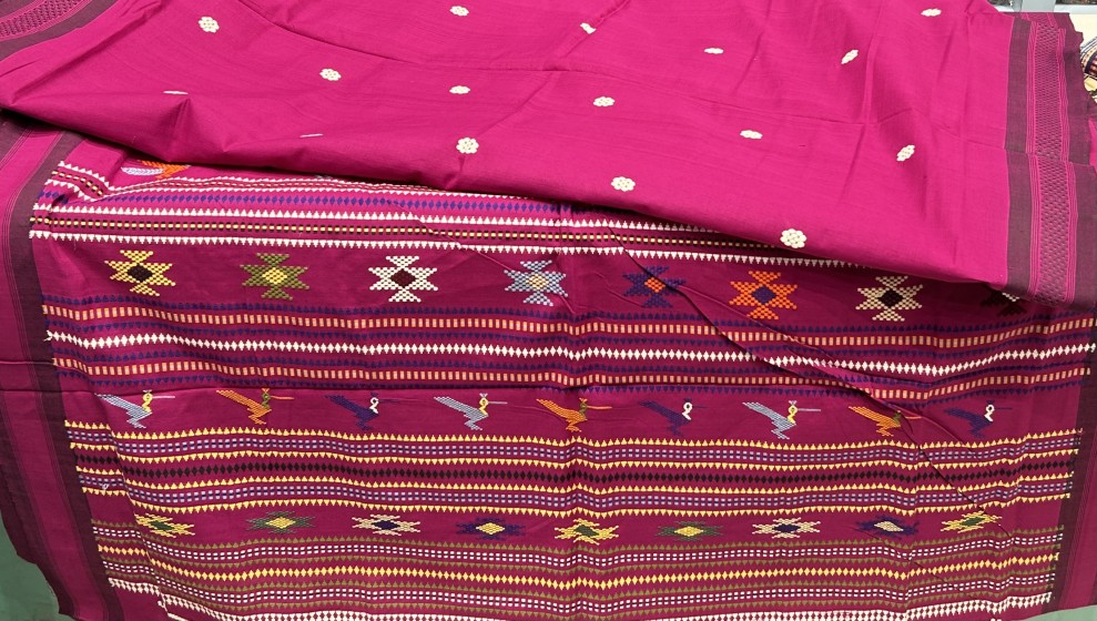 Beautiful bird motifs thick cotton Ganjam Bomkai cotton saree with blouse piece