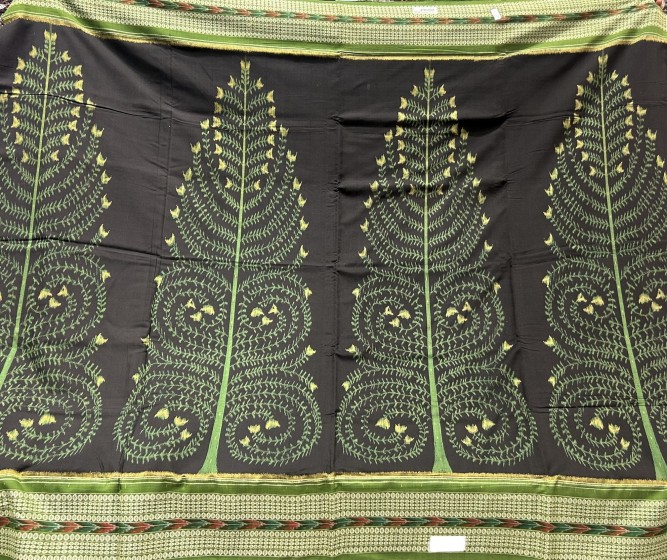 Beautiful tree of life theme body with chakra motifs Aanchal cotton Ikat saree with blouse piece