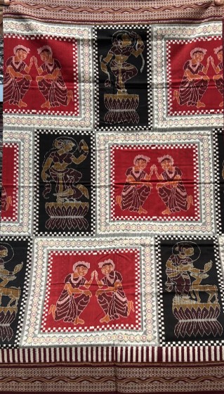 Dancer motifs exquisite cotton Ikat saree with blouse piece