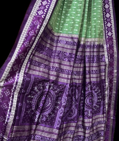 Beautiful Pasapalli border with flower buds Ikat weave body Silk saree with blouse piece