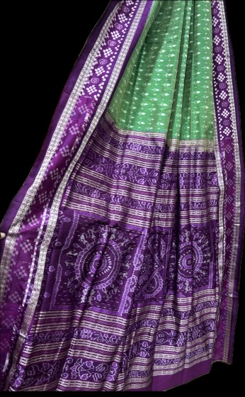 Beautiful Pasapalli border with flower buds Ikat weave body Silk saree with blouse piece