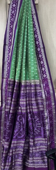 Beautiful Pasapalli border with flower buds Ikat weave body Silk saree with blouse piece