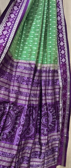 Beautiful Pasapalli border with flower buds Ikat weave body Silk saree with blouse piece