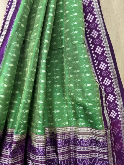 Beautiful Pasapalli border with flower buds Ikat weave body Silk saree with blouse piece