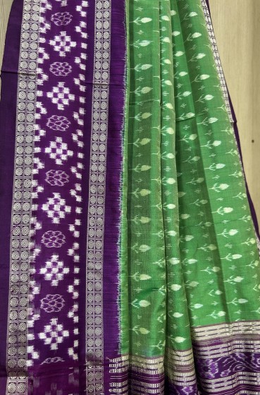 Beautiful Pasapalli border with flower buds Ikat weave body Silk saree with blouse piece